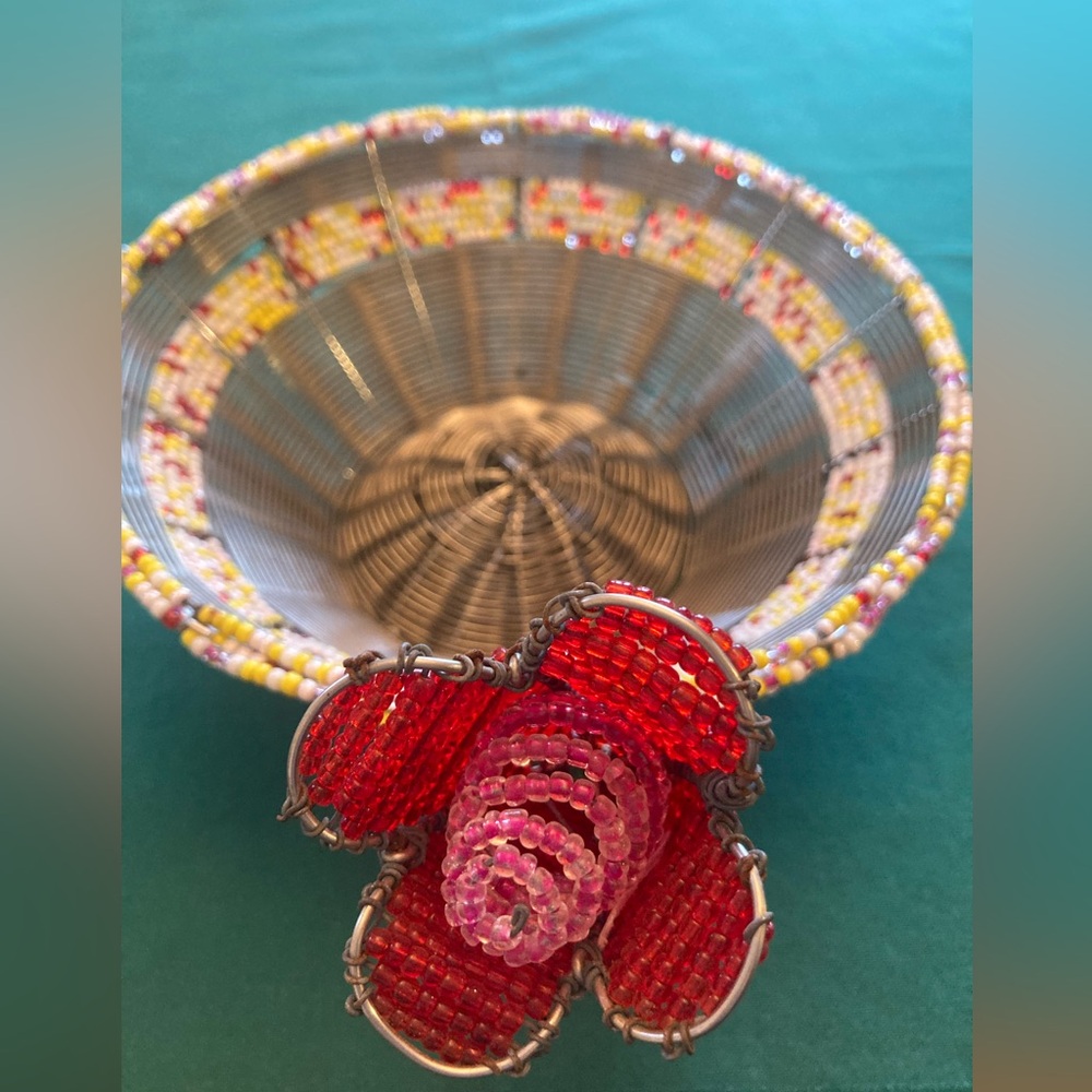 Handcrafted Beaded Wire Basket made in South Africa. NWOT
